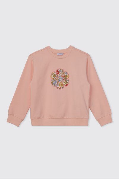 Panço Girls' Embroidered Salmon-Colored Sweatshirt