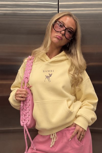 THE CHAMP Hanorac oversize pentru femei, galben, cu imprimeu Bambi – cu glugă...