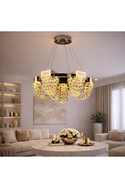 OEM Candelabru Cristal LED 24W, STRATUS Regalis, Diametru 80cm, Crom Lucios, ...