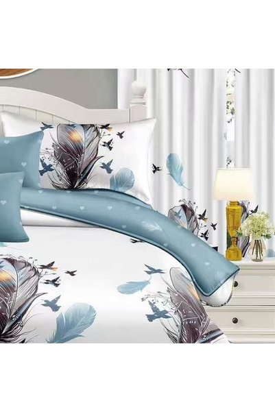 OEM Set de lenjerie cu draperii asortate, pene gri și bleu cu păsărele în zbo...