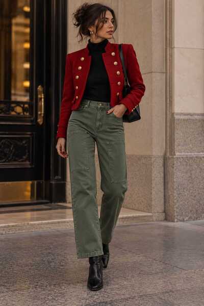 FASHION Pantaloni Denim PepJ de Damă cu Talie Înaltă și Cusături Decorative, ...