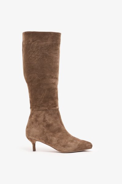 Louis Cardy Tarth Cigar Suede Leather Kitten-Heel Boots