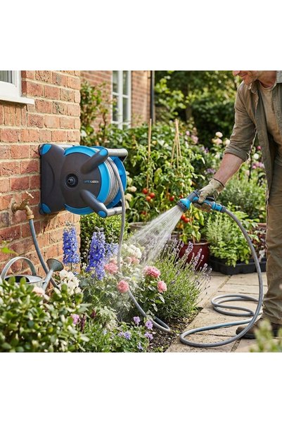 Progarden 15 m Hose Reel with Wall Mount and Accessories – Complete Garden Ir...