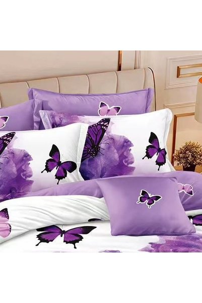 OEM Husă de pilotă 200x230 cm albă cu flori violet în acuarelă, lenjerie cu e...