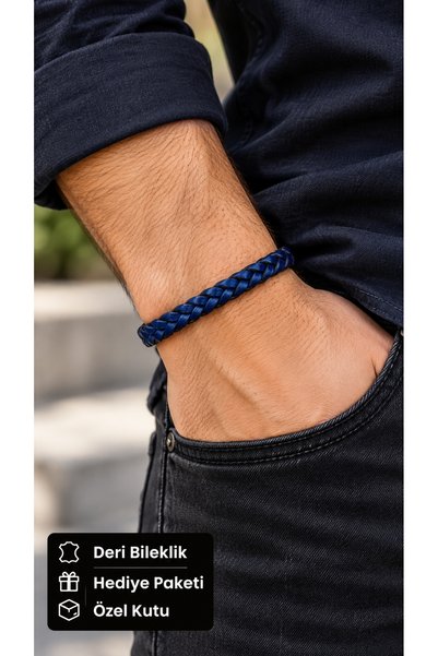 HER ŞEY NOTA www.herseynota.com Naviren Velora Navy Blue Braided Men's Bracel...