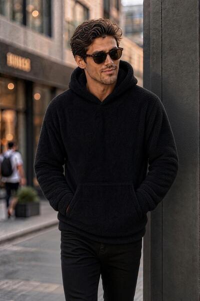 Oksit Nox Slim Fit Ανδρικό Φούτερ με κουκούλα, παχιά βελουτέ φλις με τσέπες κ...