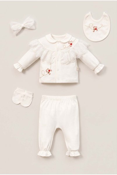ZEYNUKO Girl's Lace-Embroidered 100% Cotton 0-3 Months 5-Piece Newborn Hospit...