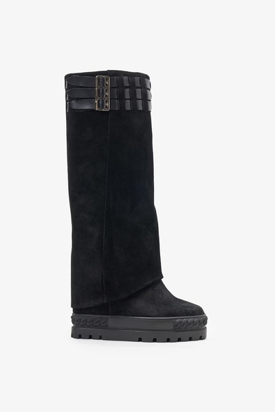Louis Cardy Stark Black Suede Leather Wedge Heel Boots