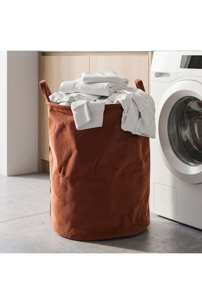 Storagesolutions Foldable laundry basket, textile, round, 38x38x50 cm, brown ...