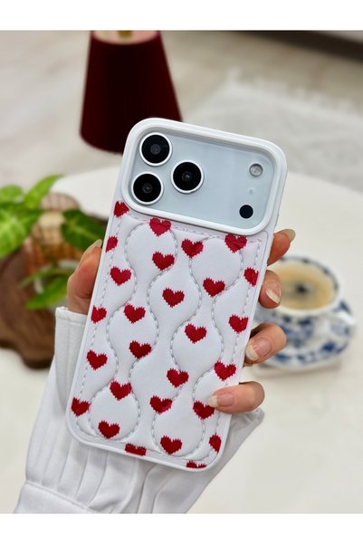 Go Aksesuar iPhone 17 Pro Max Compatible Quilted White and Red Design Flexibl...