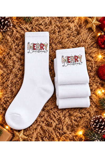 ASELİNDA "Merry Christmas" Printed Unisex Socks (single pair)
