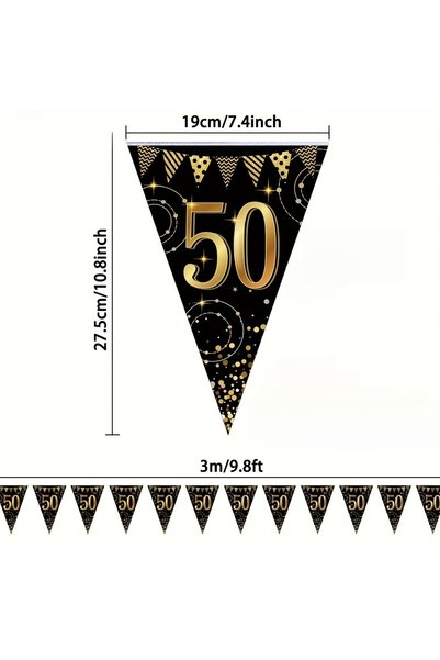 Choice 12pcs 12pcs Golden and Black Glitter 50th Birthday Banner Pennants Par...