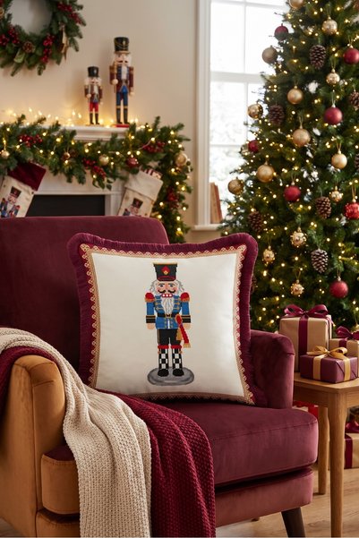 Evimde Bambaşka Lead Soldier Cream New Year's Patterned Tasseled Cushion Cove...