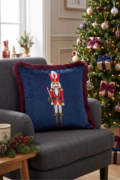 Evimde Bambaşka Blue Soldier Pip New Year's Tasseled Cushion Cover - McKenzie...