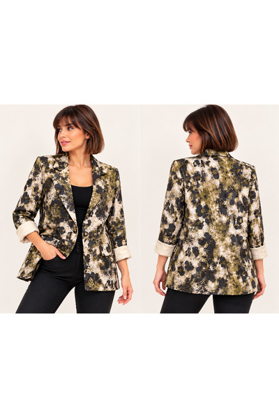 MARWARİ OTANTİK BUTİK Women's Patterned Suede Italian Blazer Jacket, Size 44/48