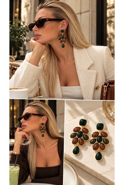 GLARE JEWELRY CO أقراط فاخرة من الفولاذ المقاوم للصدأ من ZR&MNG مرصّعة بالأحج...
