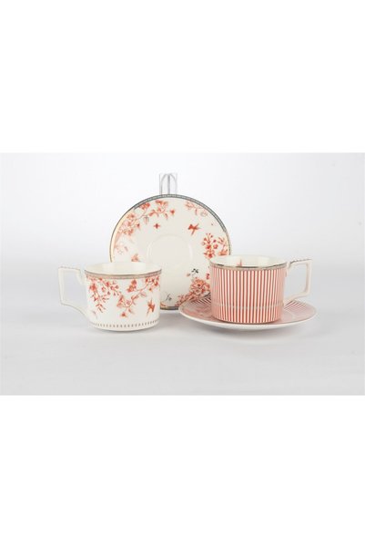 Mikasa Moor Fili e Fiori Porcelain 2-Piece Orange-White Coffee Cup Set, 90 ml