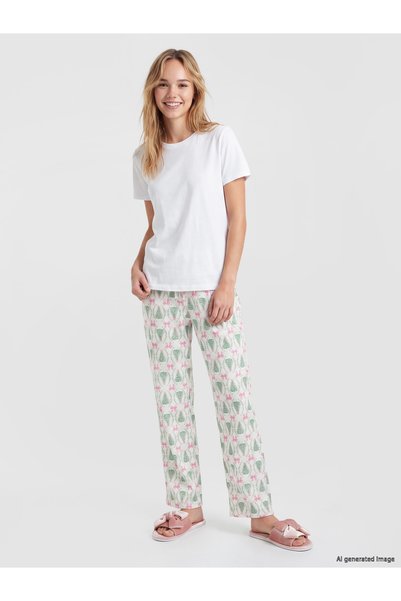 LC Waikiki LCW DREAM Ecru Jersey Patterned Women's Pajama Bottoms, Featuring ...