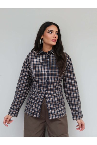ESRAHELVACI Plaid v-neck lace-up shirt