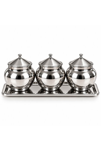 Fiyakalı Ürünler Atölyesi 3-Piece Stainless Steel Spice Jar and Sugar Bowl Se...