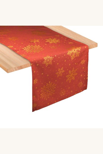 Comerivo Napron de masă pentru sărbători, roșu cu model de fulgi aurii strălu...