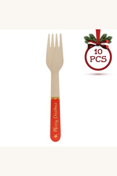 Comerivo Furculițe din lemn de Crăciun, model Merry Christmas roșu-auriu, 16 ...