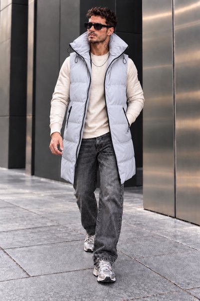 dehaine Ανδρικό μακρύ γιλέκο, STREET STYLE, καπιτονέ, με κουκούλα, τσέπες με ...