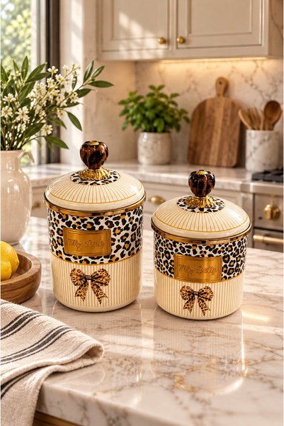 CASA DE BELLA ELITE LEOPARD-PRINT ENAMELED 12 CM–15 CM 2-PIECE SPICE JAR SET