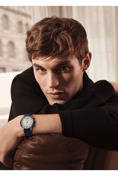 Generic Brand Men's Sports Watch with Cream Dial and Dark Blue Bracelet - wit...