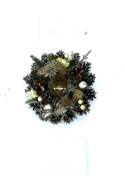 Natural coronita craciun cu suport pentru lumanare tip paastila icy white