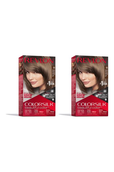 Revlon PACHET DE 2 Vopsele de păr permanente fără amoniac COLORSILK 50, maro ...