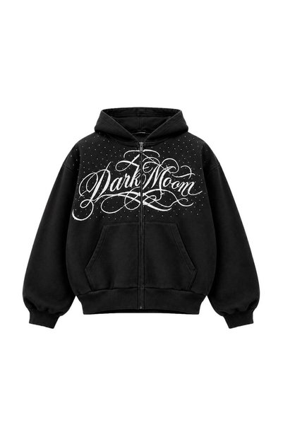 Gofeel Y2K Street Dark Moon Stone-Printed Hooded Cardigan