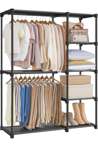 SONGMICS Freestanding Closet Organizer, Portable Wardrobe with Hanging Rods, ...