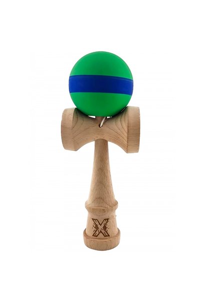OEM Kendama X, 18 cm, din lemn, Rubber Grip, verde/albastru, joc de îndemânare
