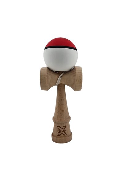 OEM Kendama X, din lemn, Rubber Grip, 18 cm, roșu/alb, joc de îndemânare