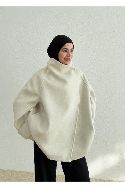 MODA AKSA GENİŞ YAKALI OVERSİZE İTHAL KABAN BEJ