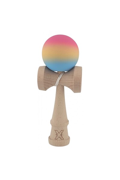 OEM Kendama X, din lemn, Rubber Grip, 18 cm, roz/galben/albastru, joc de înde...