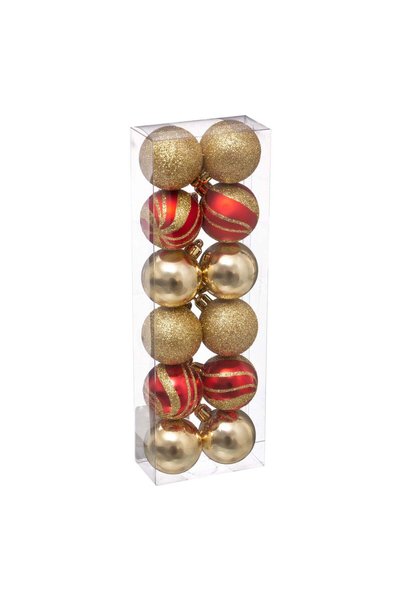 Atmosphera Set 12 globuri, D 4 cm, rosu si auriu |