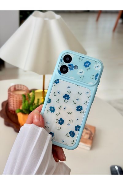 Go Aksesuar Iphone 16 Uyumlu Mavi Çiçek Baskılı Koruyucu SİLİKON Kılıf