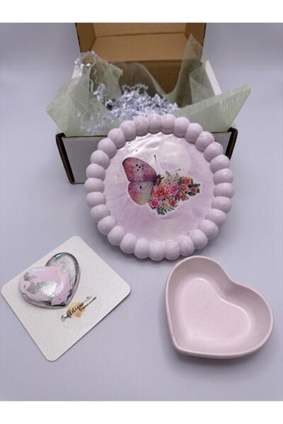 Sufletique Set Cadou Handmade – Tăviță Bubble, Bol Inimă și Broșă