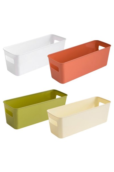 Noonedibs Set de 4 cutii de depozitare din plastic, coș de depozitare cu mâne...