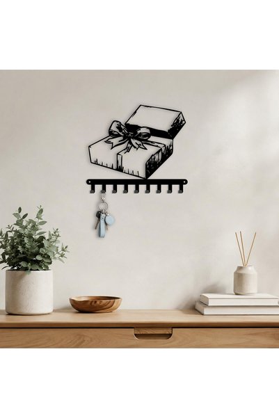 Generic Brand Black Gift Box Artwork Metal Key Holder Metal Key Hanger Wall M...