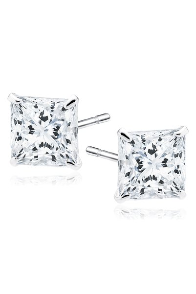 Generic Brand Cercei cu tijă pătrați din argint 925 cu zirconiu alb 6 x 6 mm