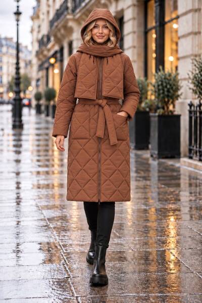 HÇ Hülya Çelik KİDSWEAR 2018 Geacă matlasată impermeabilă, lungă, cu glugă, p...