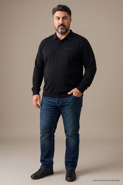Maccali Tricou polo pentru bărbați negru de iarnă cu buzunar croială largă mă...