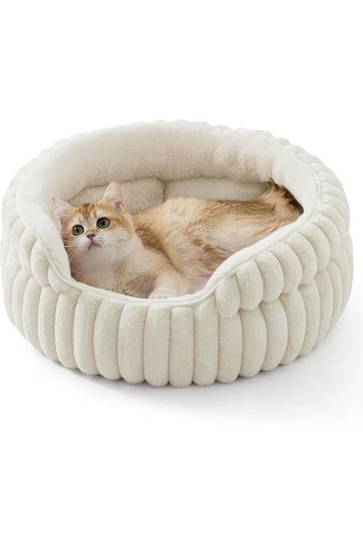UANDME Cat Bed for Indoor Cats, Washable Round Cute Pet Bed, Soft Plush Kitte...