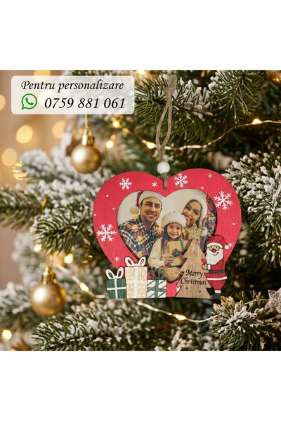 OEM Ornament de Crăciun din lemn, personalizat cu poză, Inimă