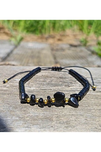 Karmashop Brățară Dama cu Onix Negru , Șnur Reglabil, Piatră Semiprețioasă, T...