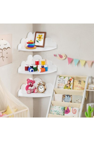 Tazweeq White Floating Cloud Shelves- Small Corner Shelves for Cloud Nursery ...