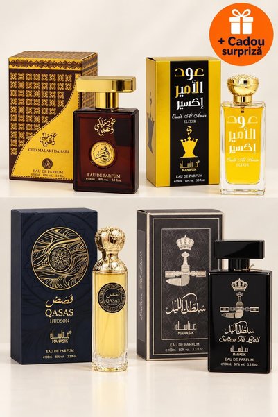 OferteTop Set 4 Parfumuri Arăbești: Oud Malaki Dahabi, Oudh Al Amir Elixir, Q...